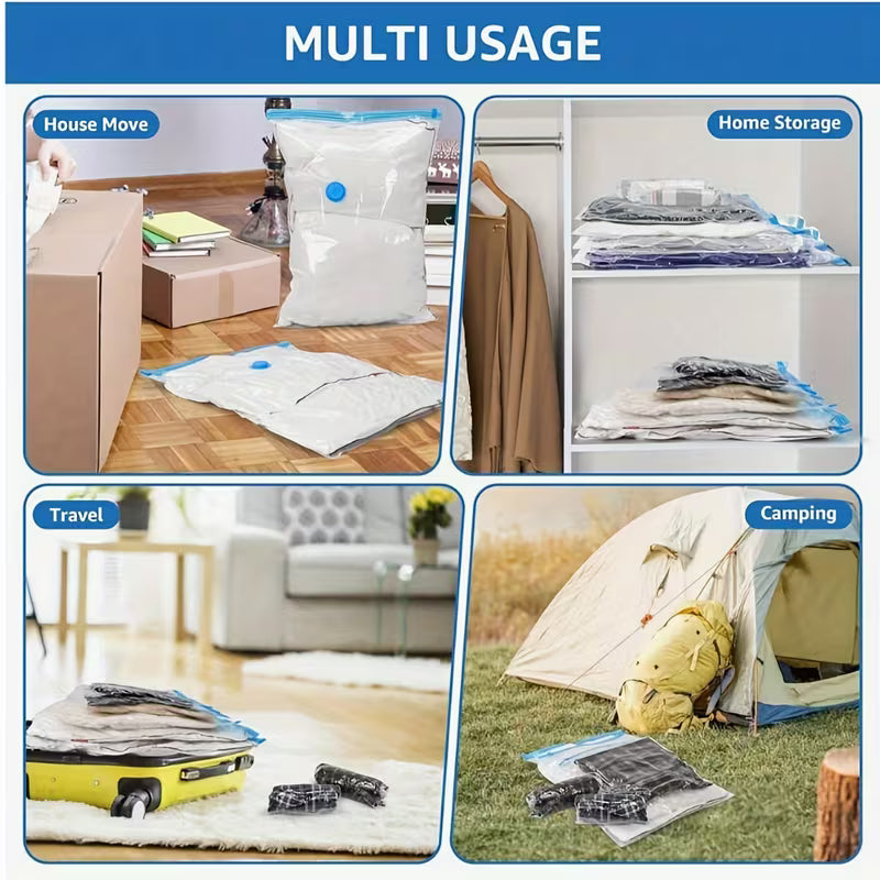 Reusable Ziplock Vacuum Storage Space Saver Plastic Bags for Clothes with Travel Hand Pump - Pack of 5 (2S (60Cmx80Cm), 2M (50Cmx70Cm), 1L(80Cmx100Cm)) - White