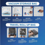 Reusable Ziplock Vacuum Storage Space Saver Plastic Bags for Clothes with Travel Hand Pump - Pack of 5 (2S (60Cmx80Cm), 2M (50Cmx70Cm), 1L(80Cmx100Cm)) - White